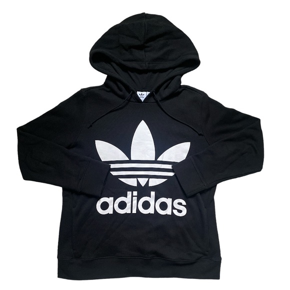 adidas Tops - Adidas Black White Logo Oversized Hoodie Sweatshirt